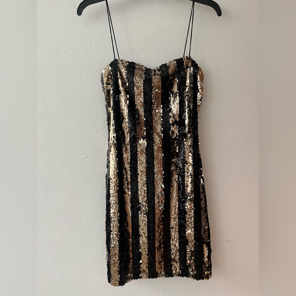 Stripes sequin dress black and champagne size M